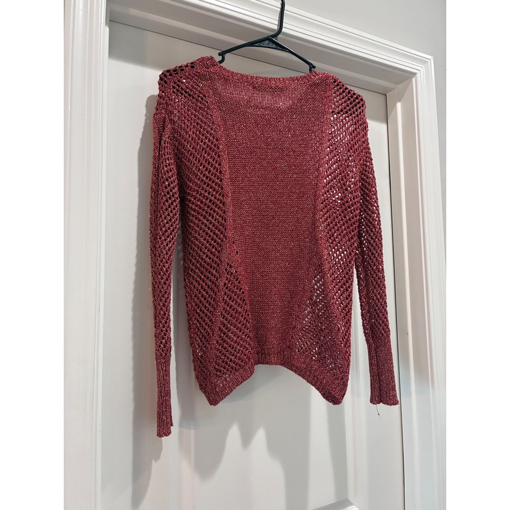 Zoompy Joompy Red Gold Metallic Open Knit Sweater C263 Minimalist Womens Small - Picture 2 of 7